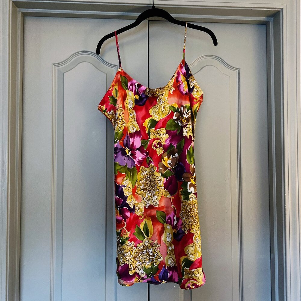 Vintage Victoria’s Secret Gold Label Silk Slip Dress Floral Y2K Luxe Mini Size L